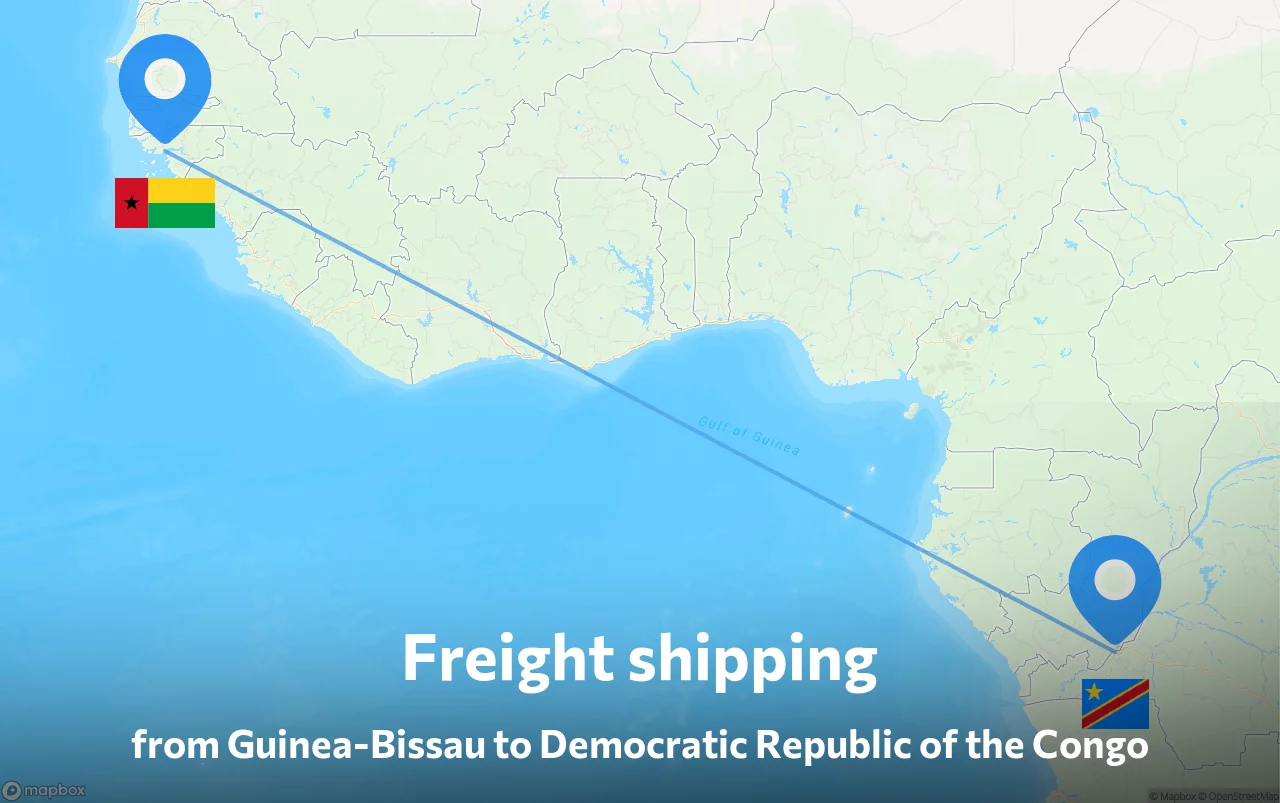 Shipping route from Guinea-Bissau to Democratic Republic of the Congo