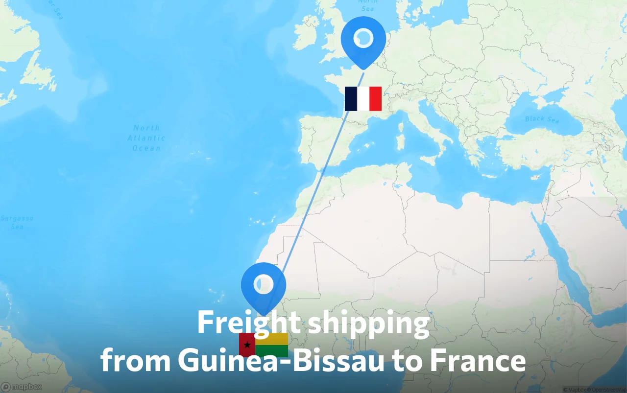 Shipping route from Guinea-Bissau to France