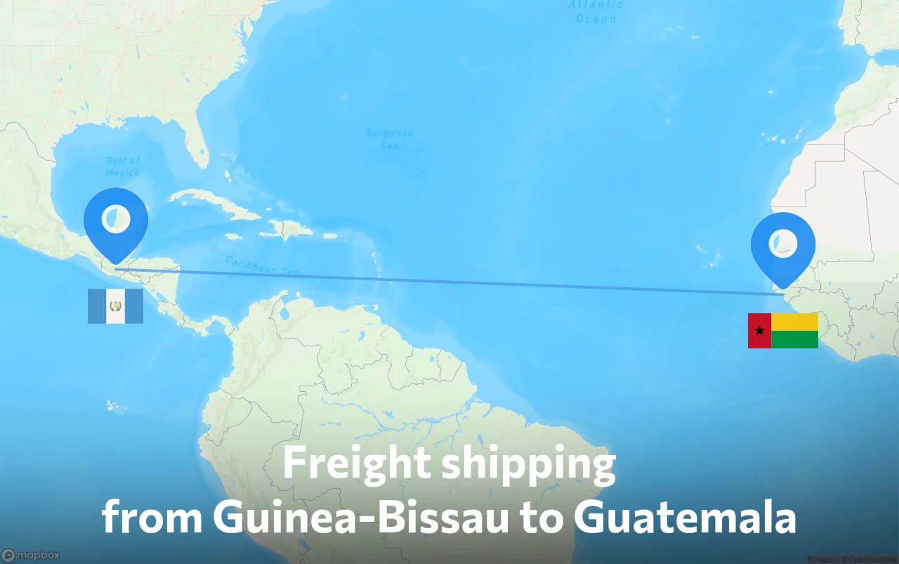 Shipping route from Guinea-Bissau to Guatemala