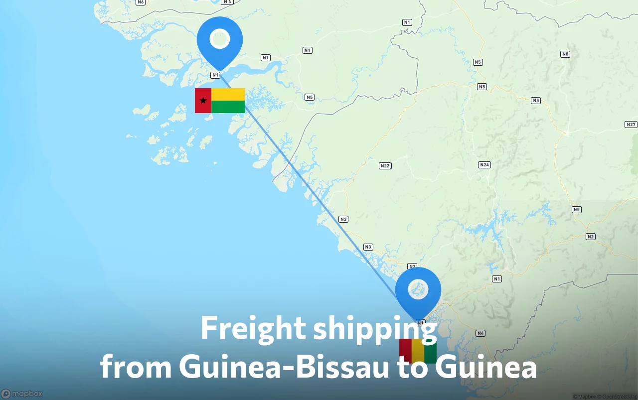 Shipping route from Guinea-Bissau to Guinea