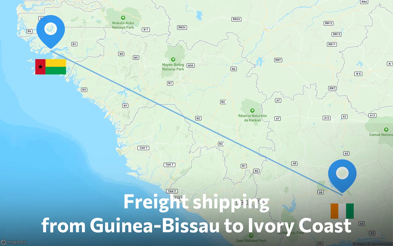 Shipping route from Guinea-Bissau to Ivory Coast