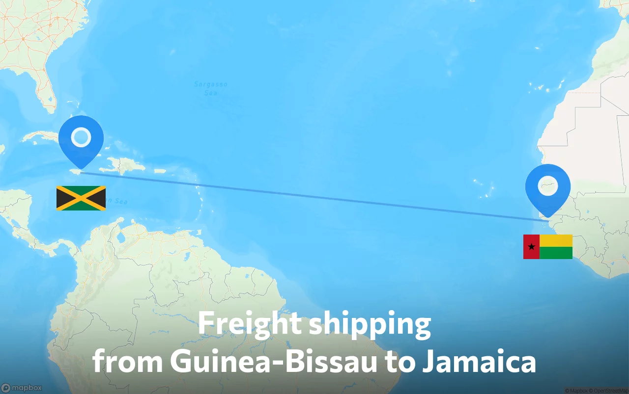 Shipping route from Guinea-Bissau to Jamaica