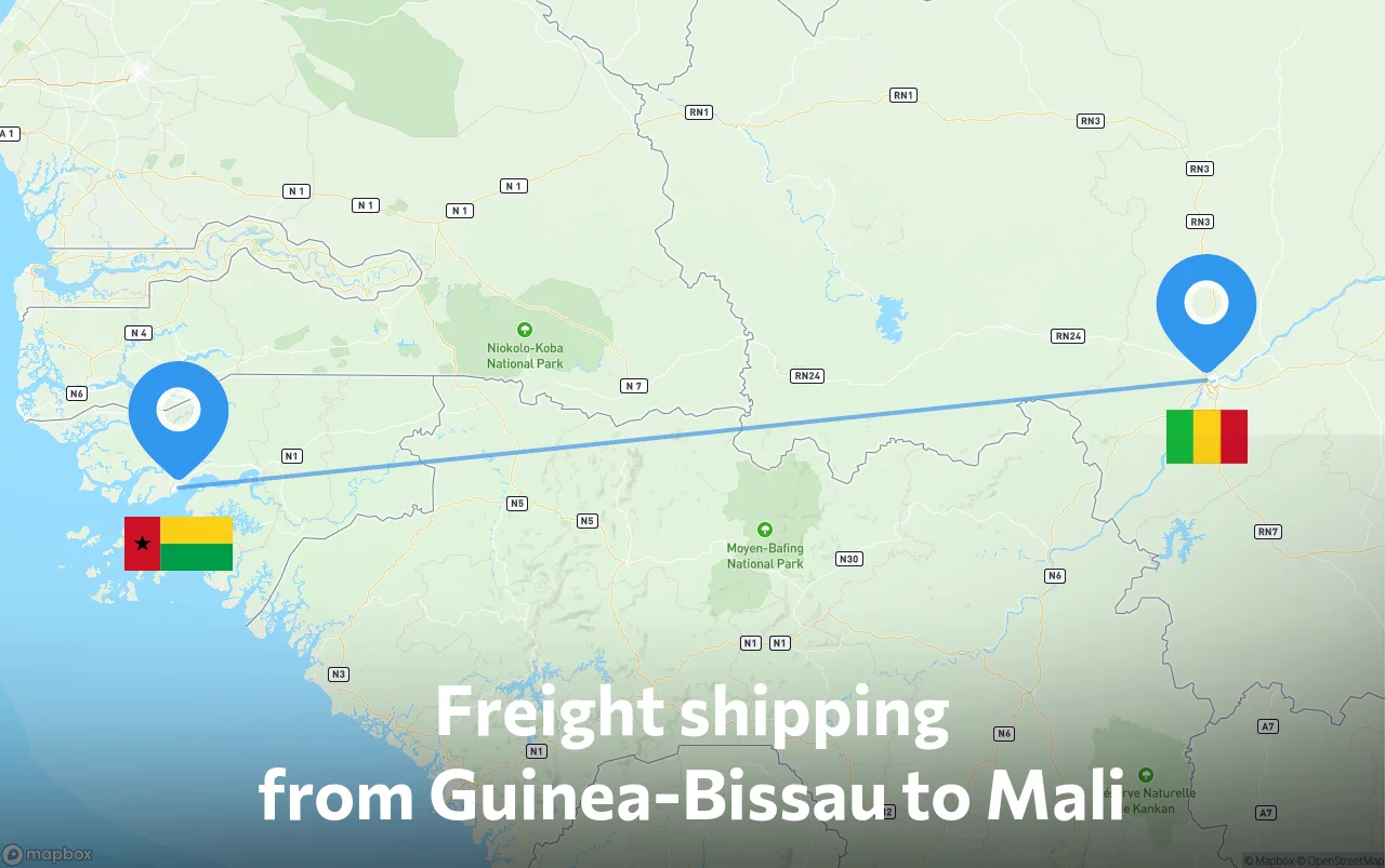 Shipping route from Guinea-Bissau to Mali
