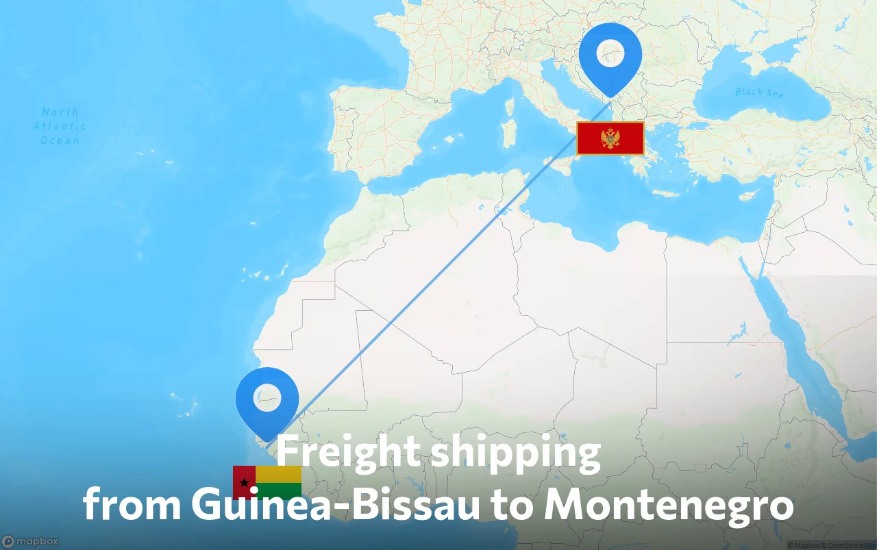 Shipping route from Guinea-Bissau to Montenegro
