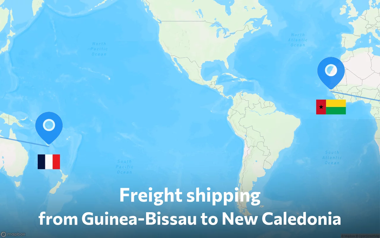 Shipping route from Guinea-Bissau to New Caledonia