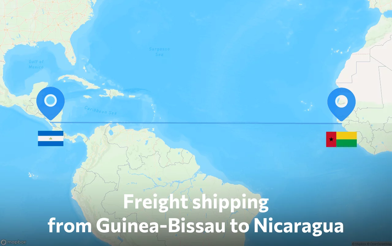 Shipping route from Guinea-Bissau to Nicaragua