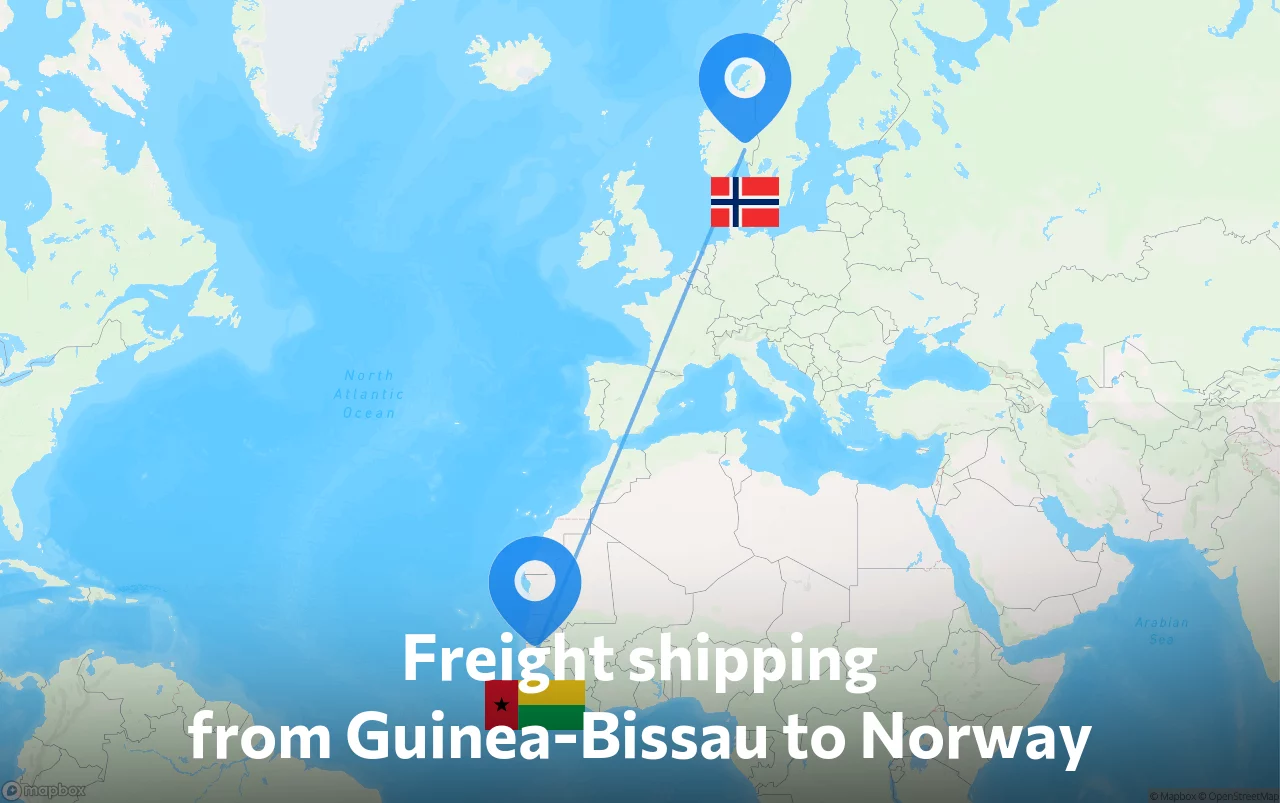 Shipping route from Guinea-Bissau to Norway
