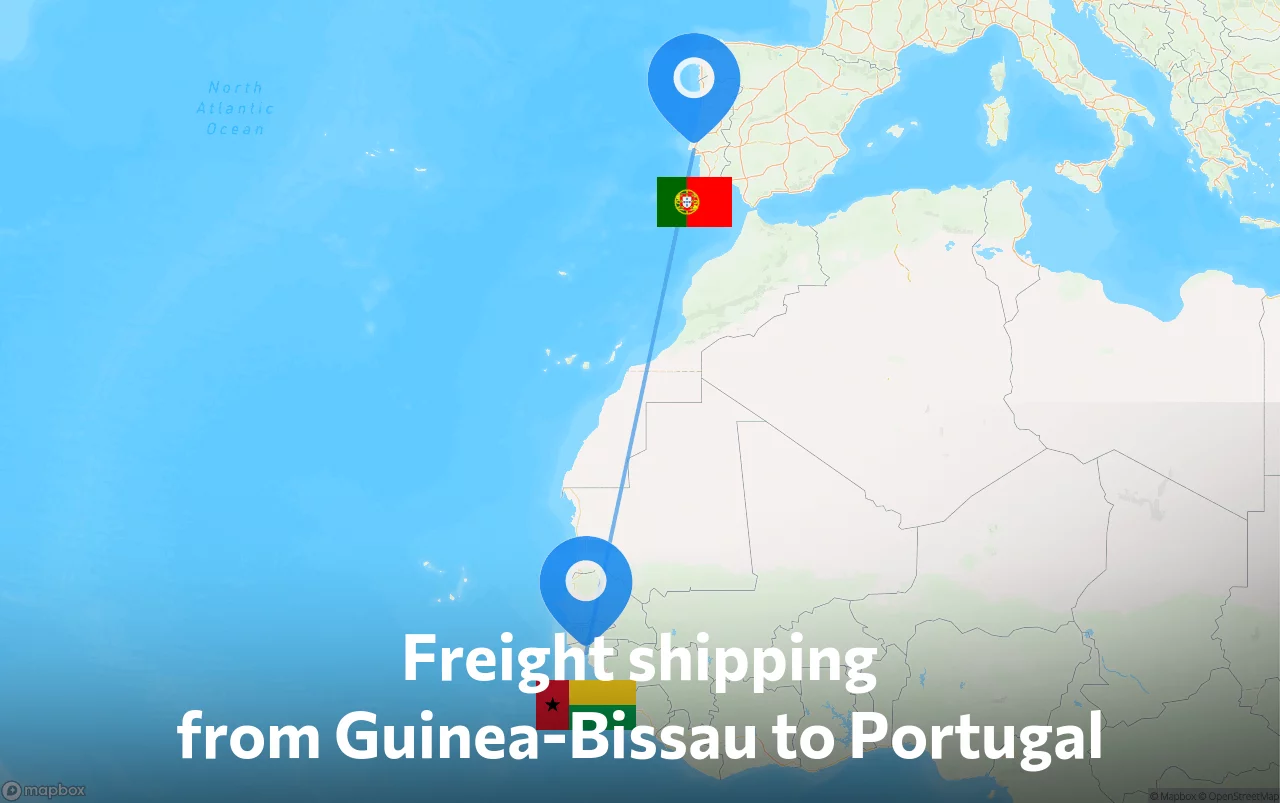 Shipping route from Guinea-Bissau to Portugal