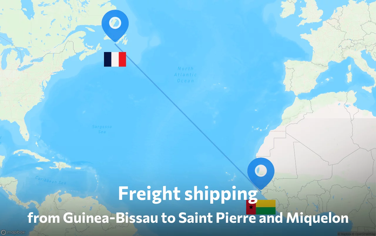 Shipping route from Guinea-Bissau to Saint Pierre and Miquelon