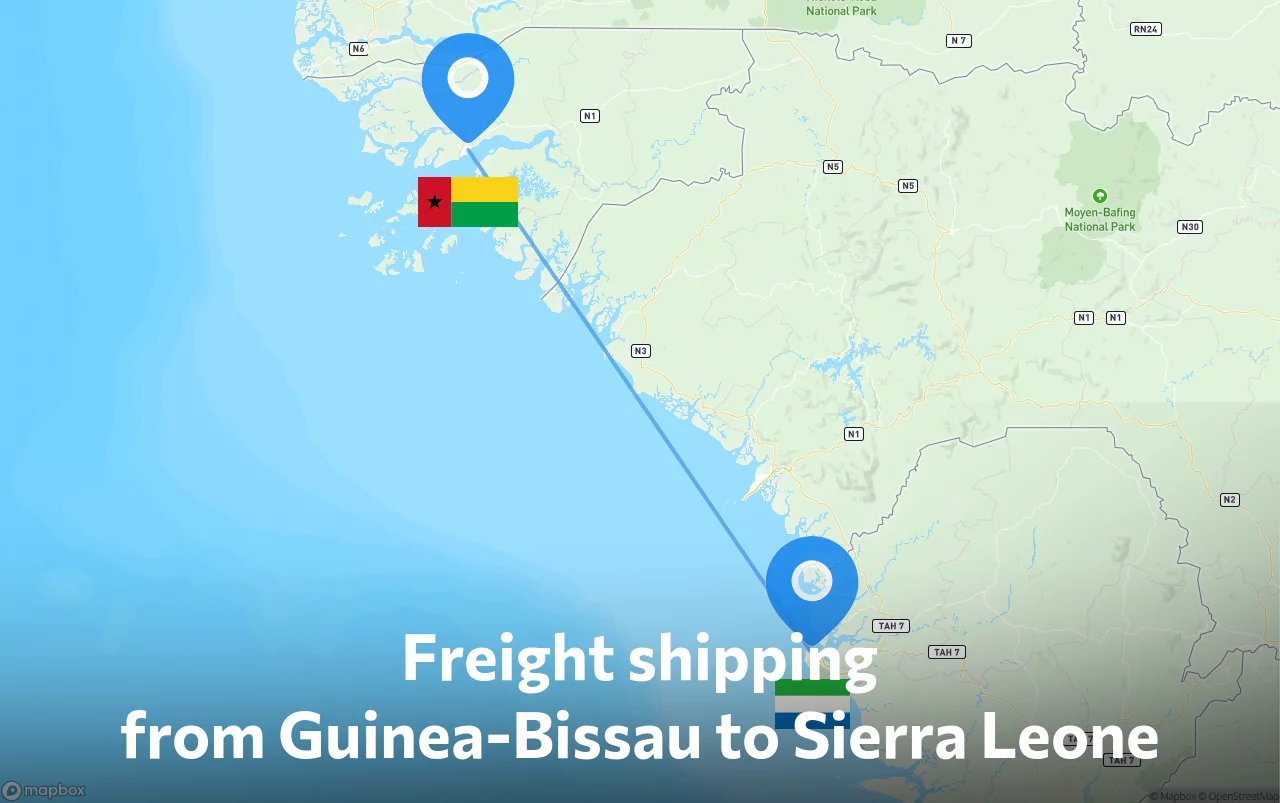 Shipping route from Guinea-Bissau to Sierra Leone