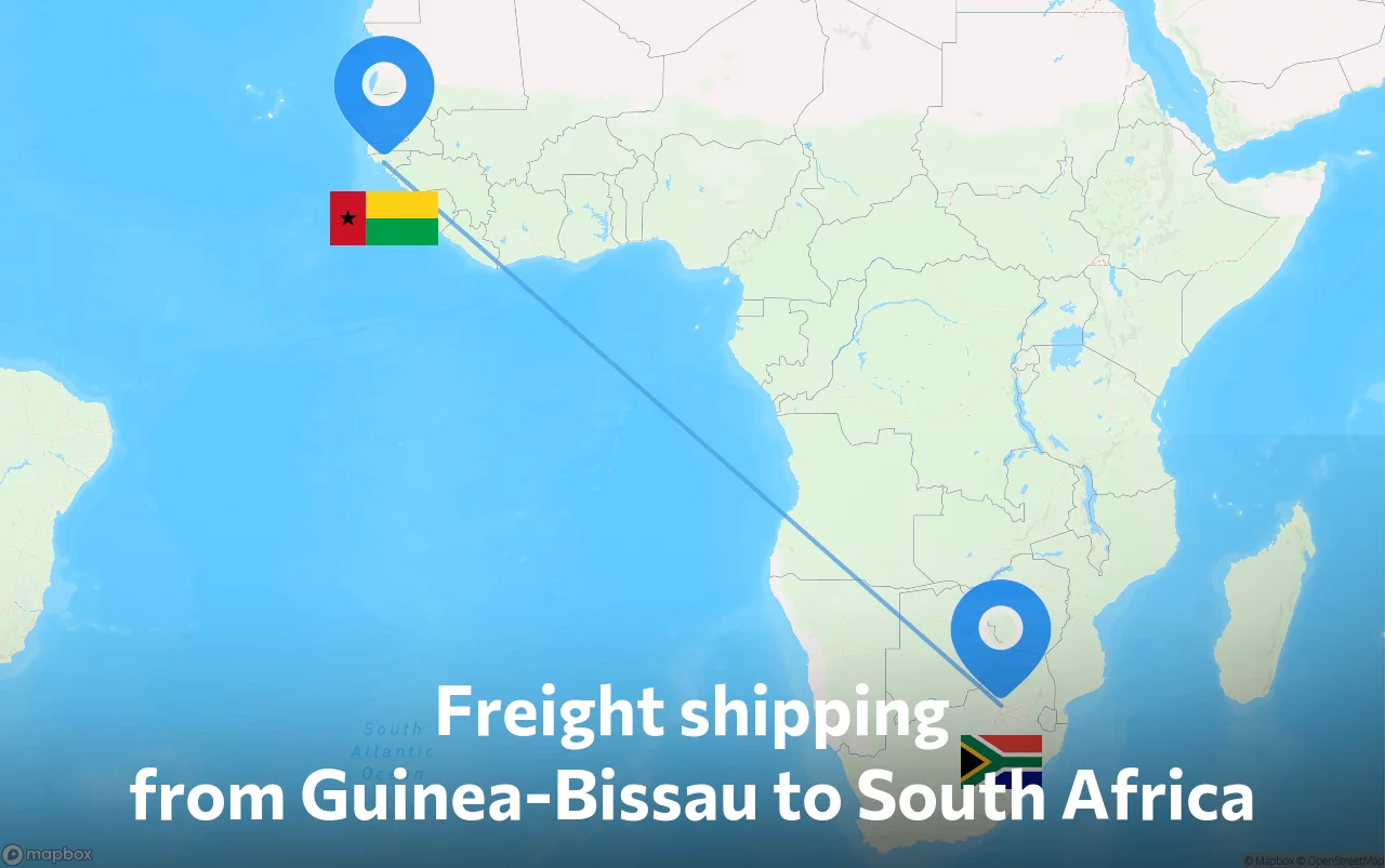 Shipping route from Guinea-Bissau to South Africa