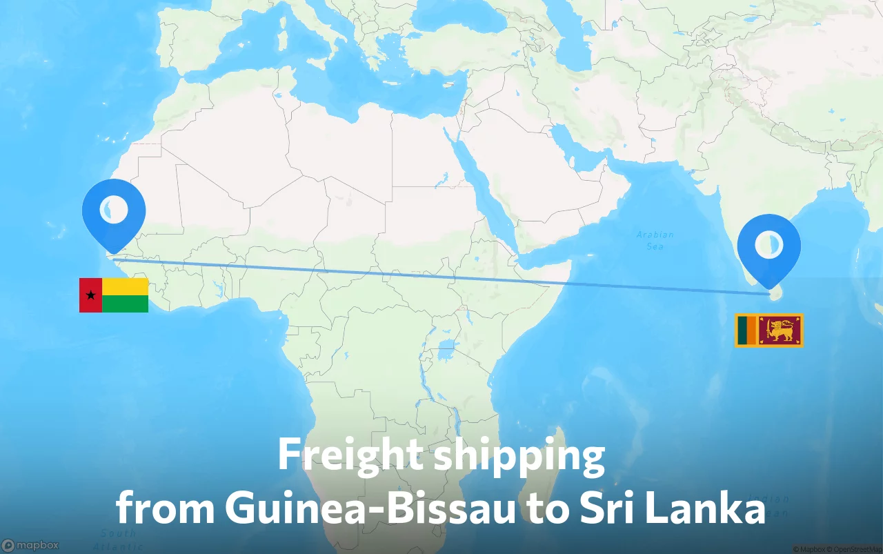 Shipping route from Guinea-Bissau to Sri Lanka