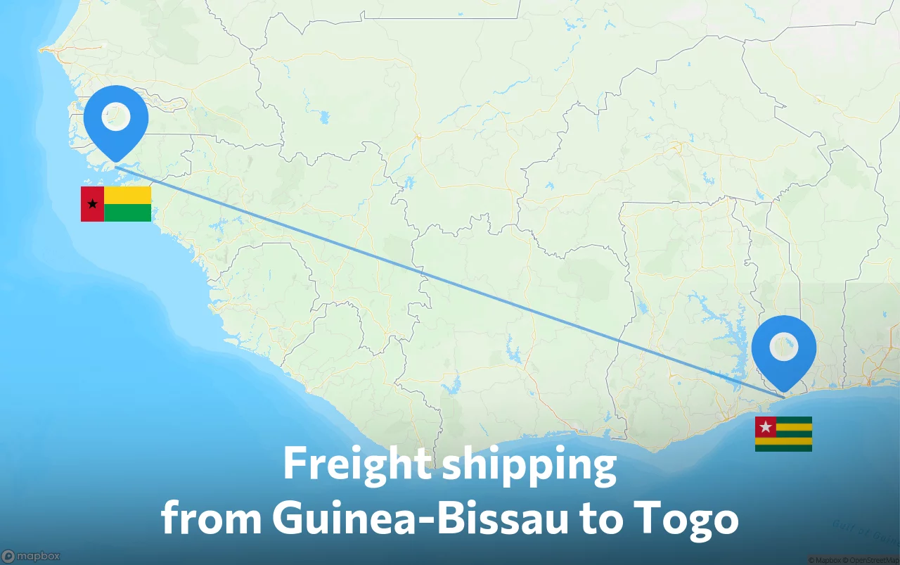 Shipping route from Guinea-Bissau to Togo