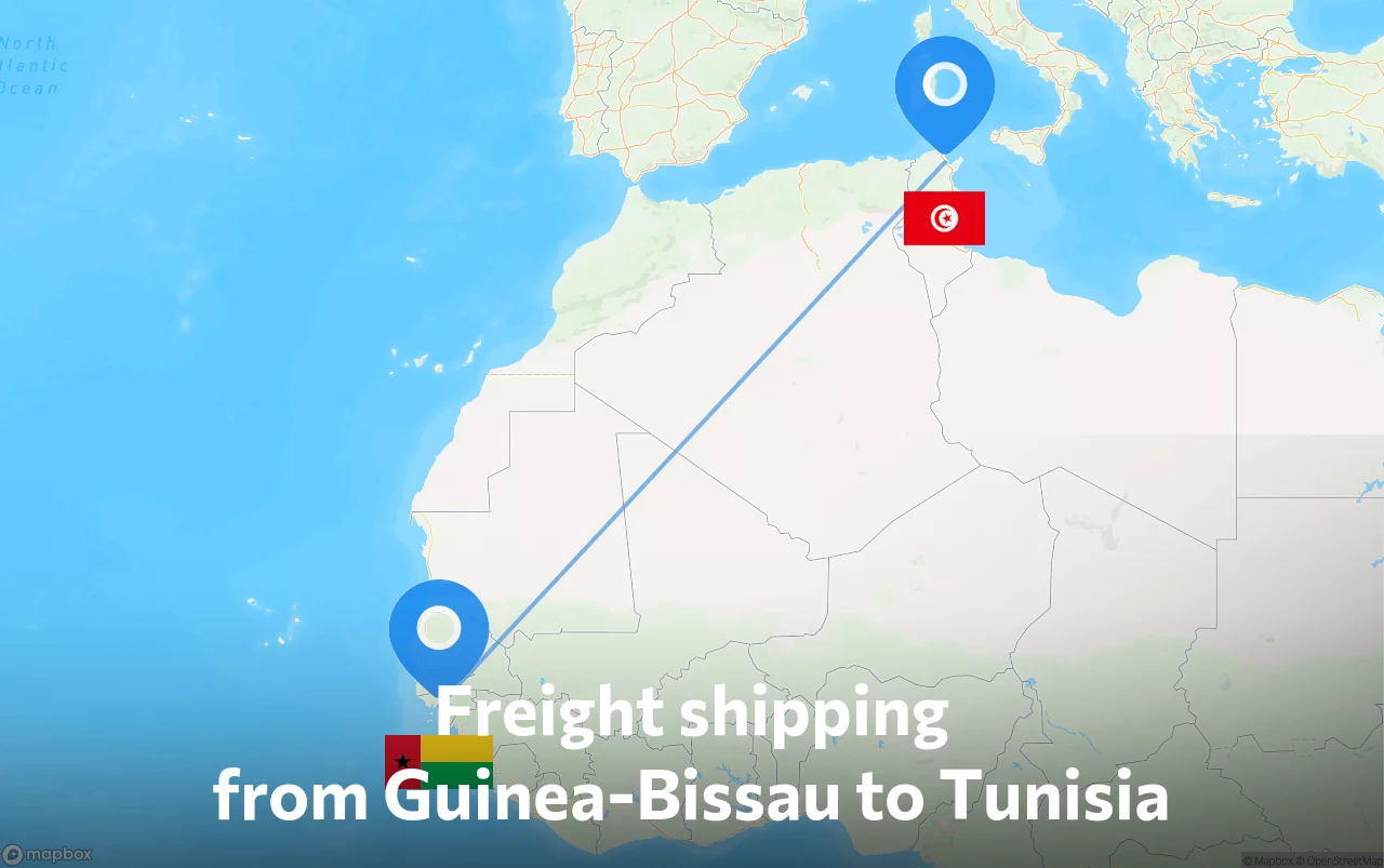 Shipping route from Guinea-Bissau to Tunisia