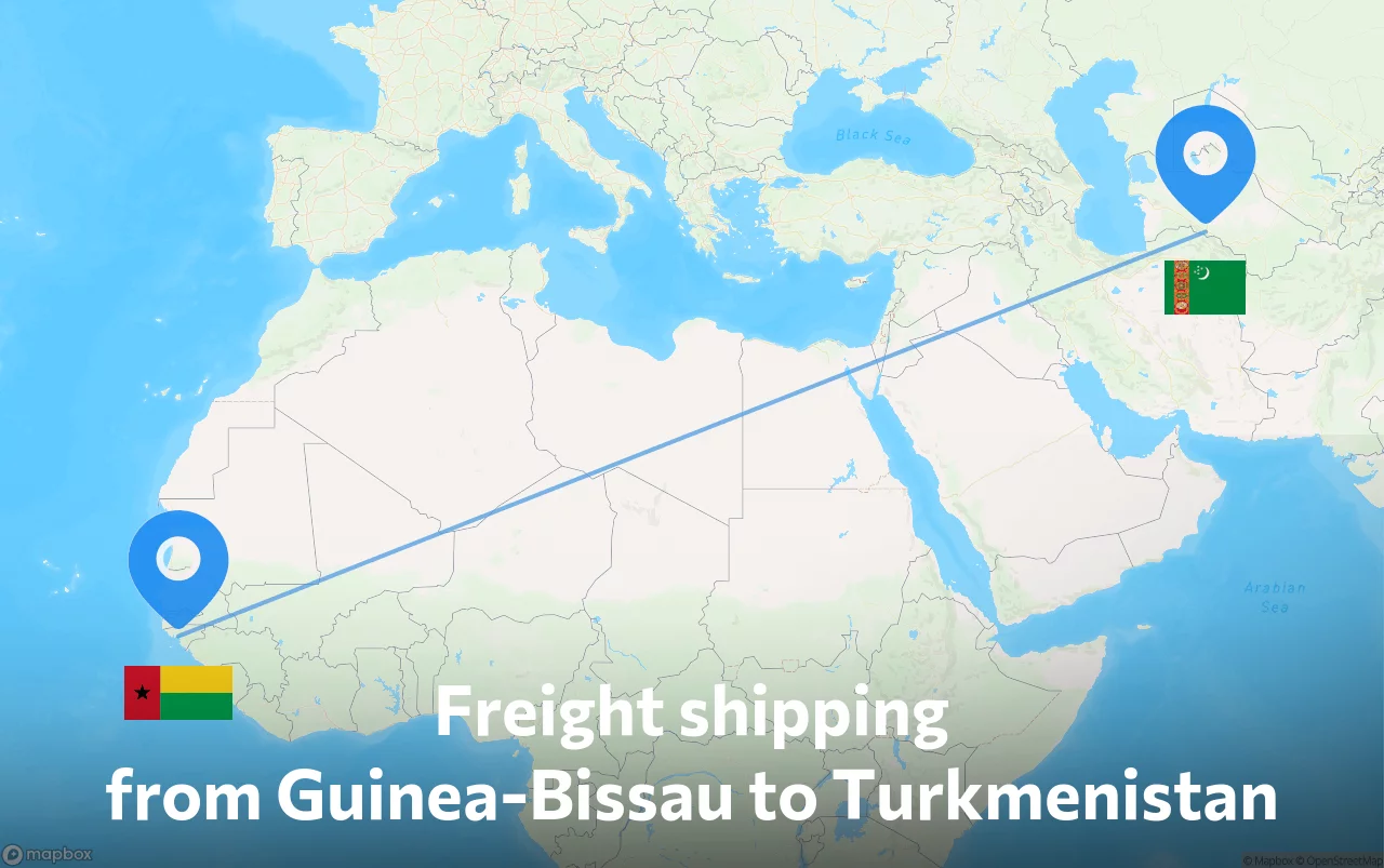 Shipping route from Guinea-Bissau to Turkmenistan