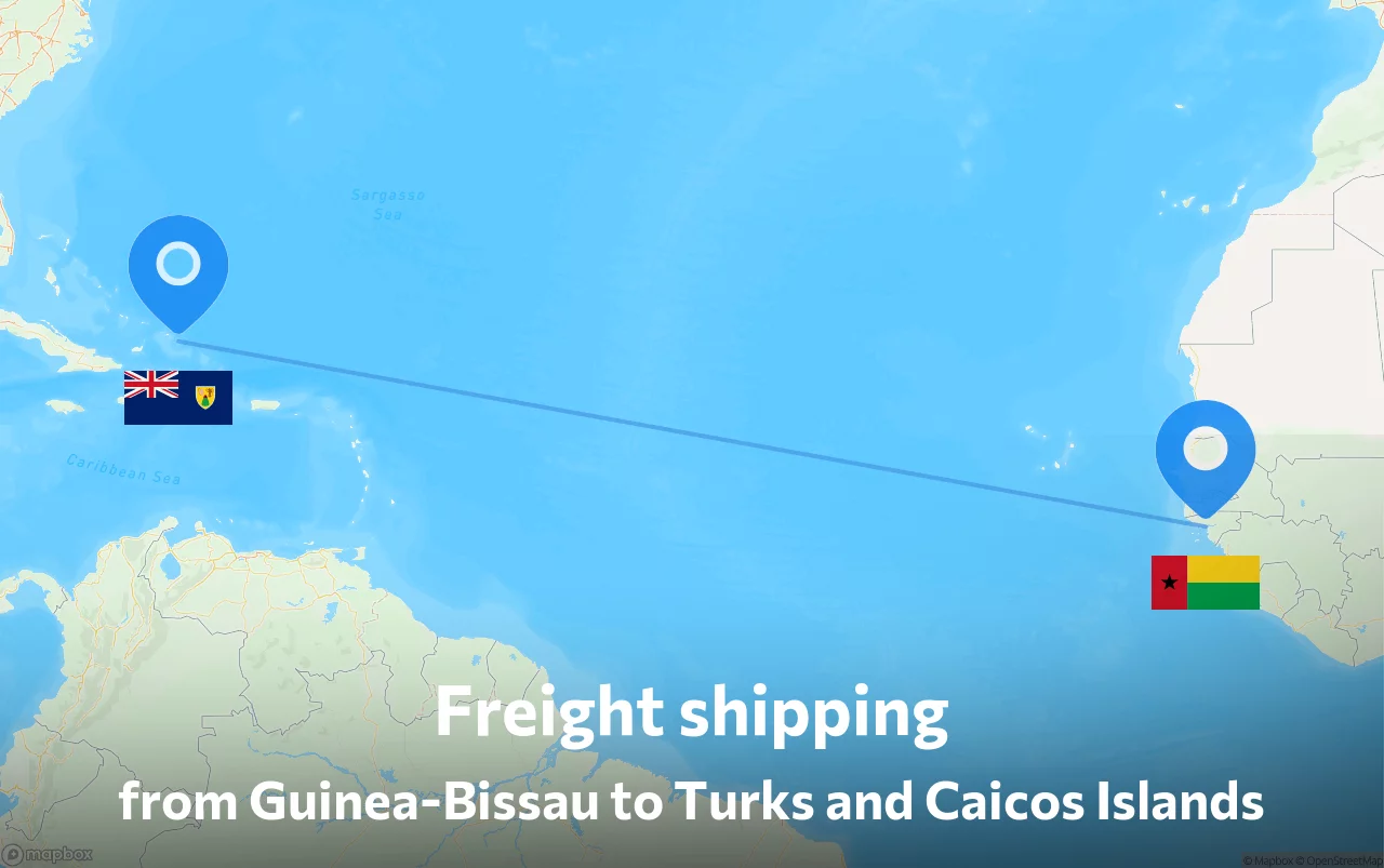 Shipping route from Guinea-Bissau to Turks and Caicos Islands
