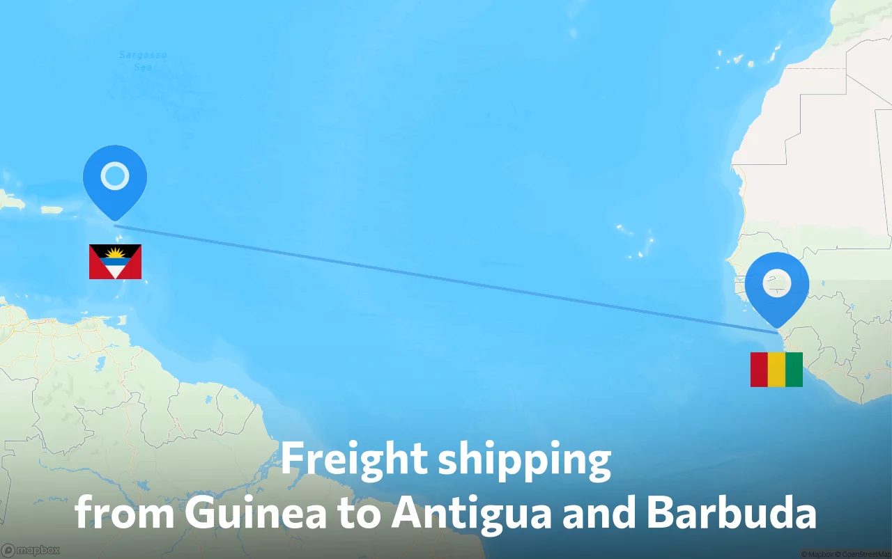 Shipping route from Guinea to Antigua and Barbuda