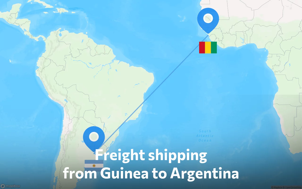 Shipping route from Guinea to Argentina