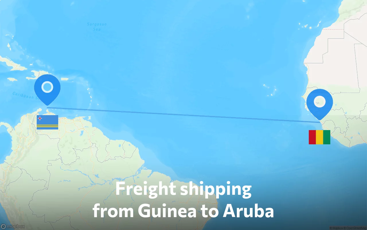 Shipping route from Guinea to Aruba