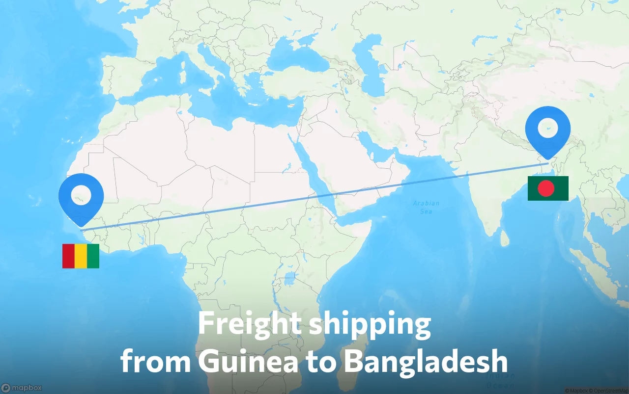 Shipping route from Guinea to Bangladesh