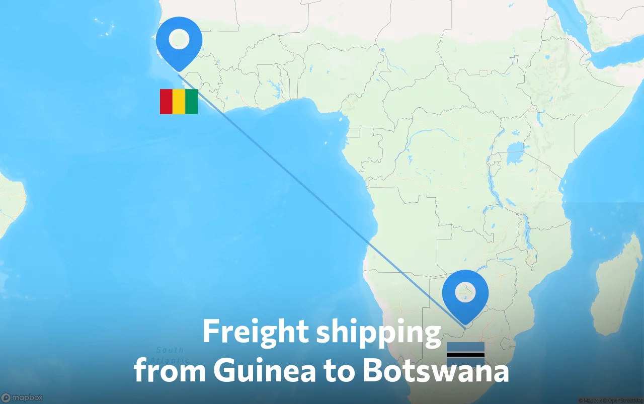Shipping route from Guinea to Botswana