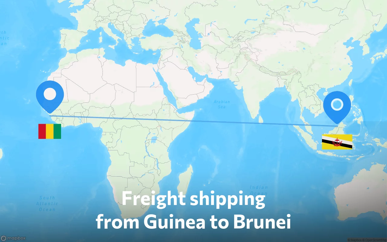Shipping route from Guinea to Brunei