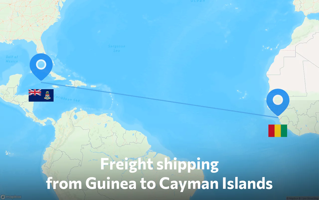 Shipping route from Guinea to Cayman Islands