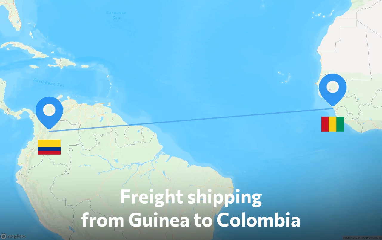 Shipping route from Guinea to Colombia