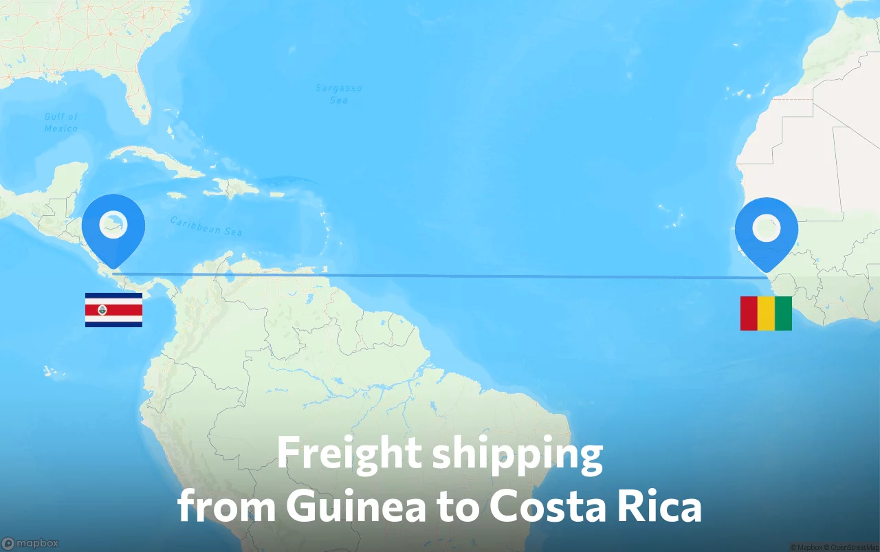 Shipping route from Guinea to Costa Rica