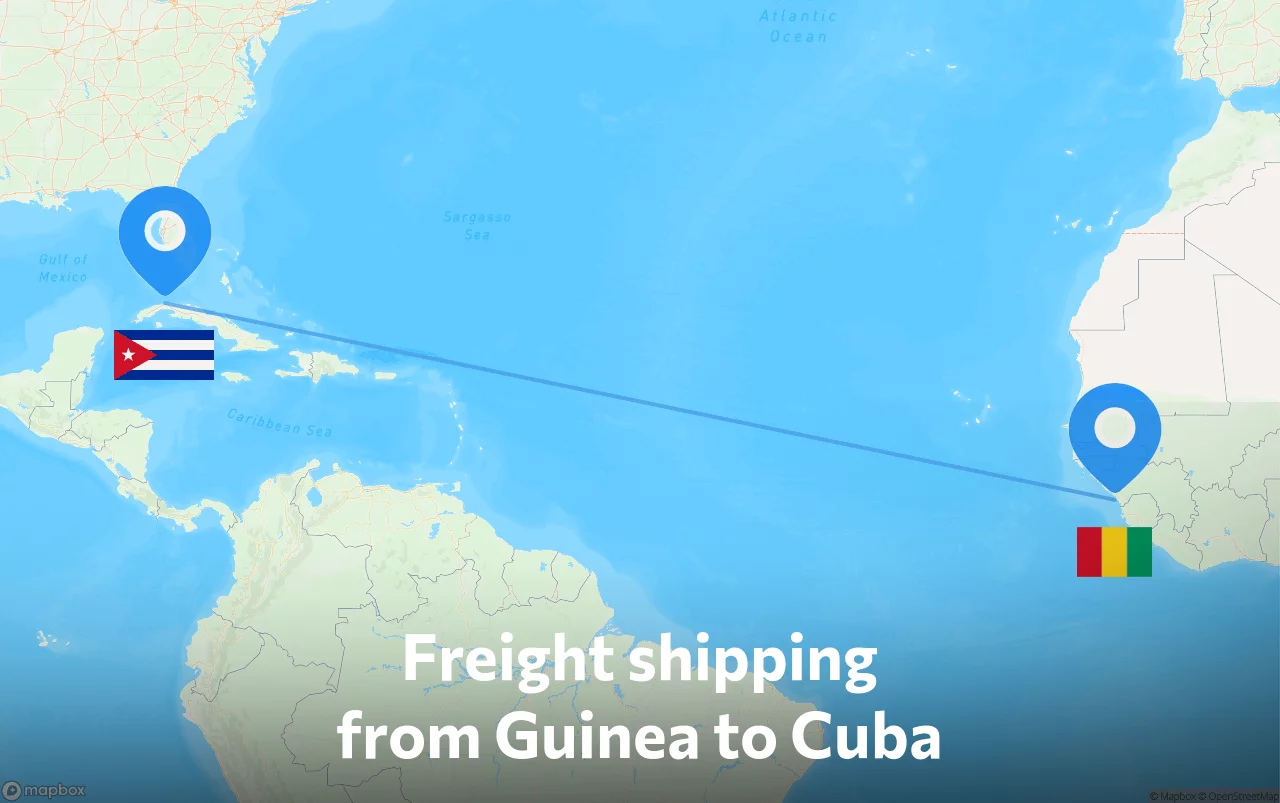 Shipping route from Guinea to Cuba