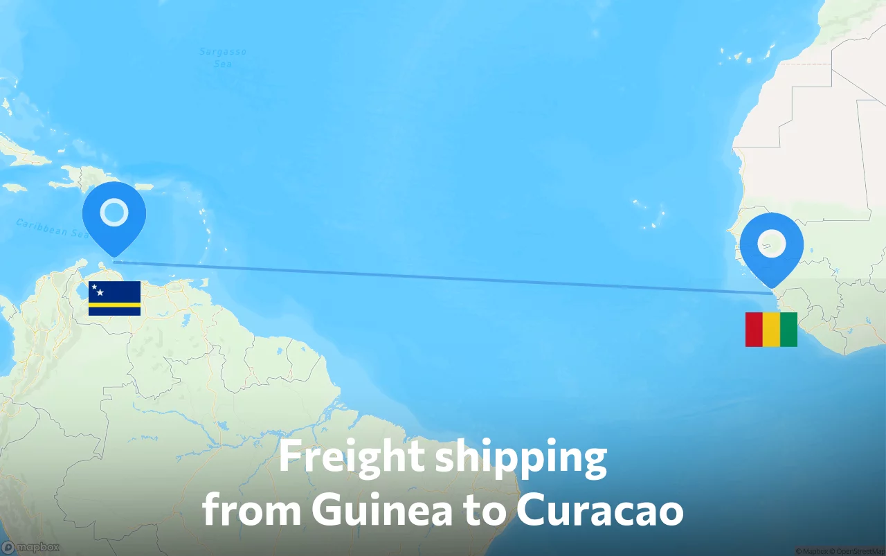 Shipping route from Guinea to Curacao