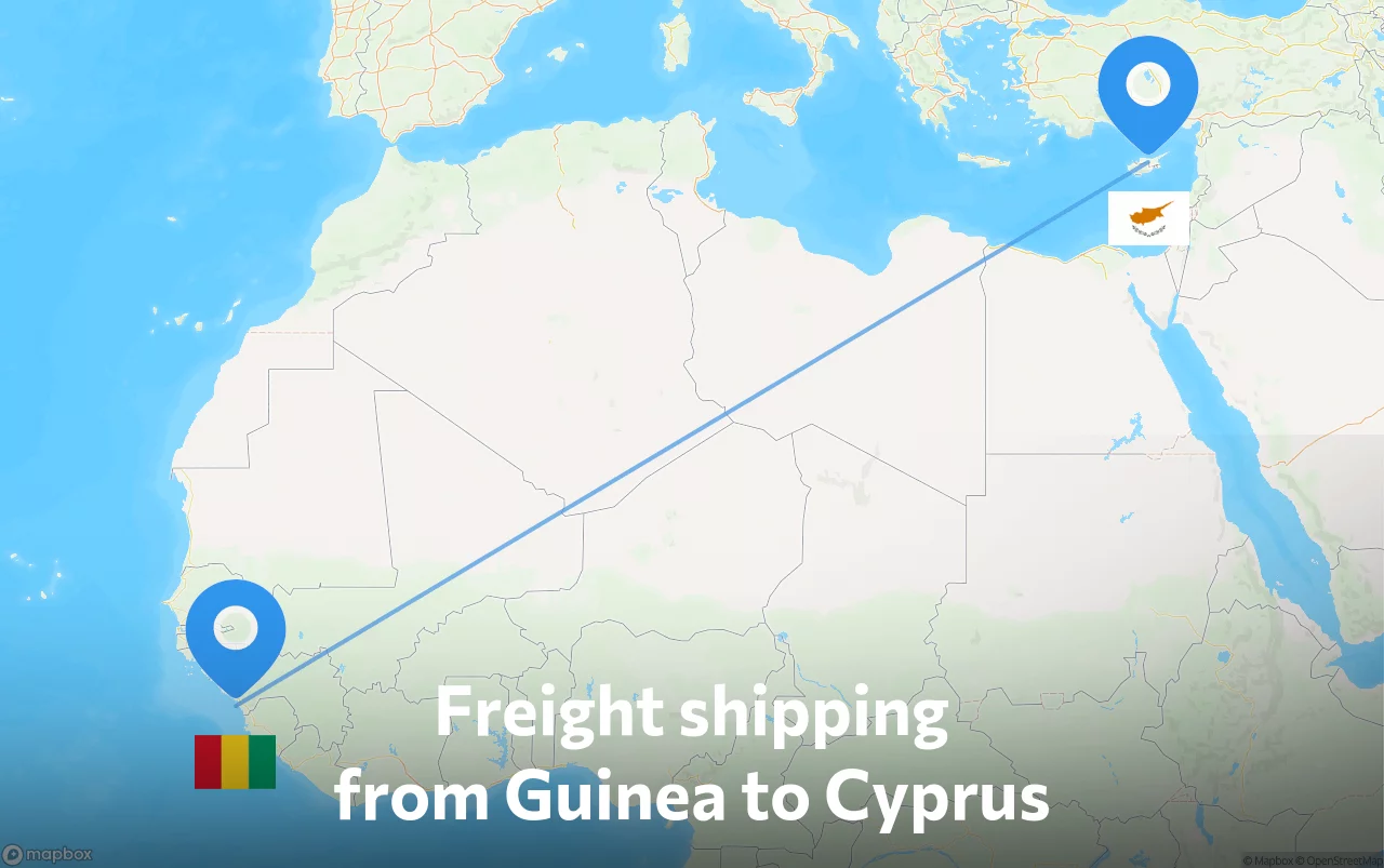 Shipping route from Guinea to Cyprus