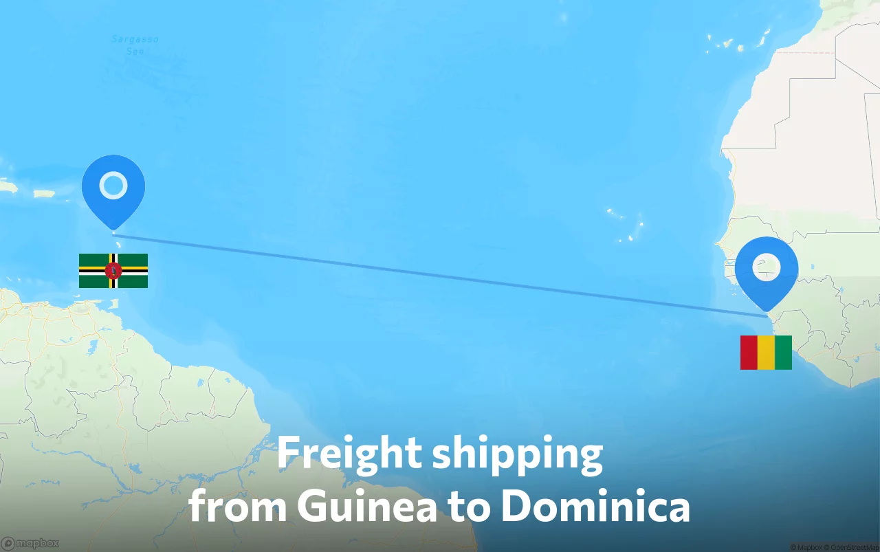 Shipping route from Guinea to Dominica