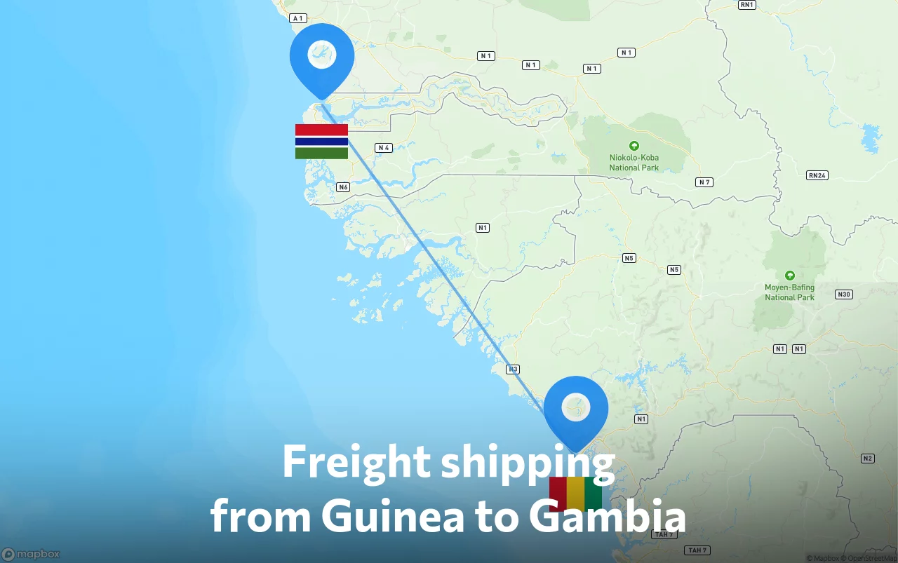 Shipping route from Guinea to Gambia