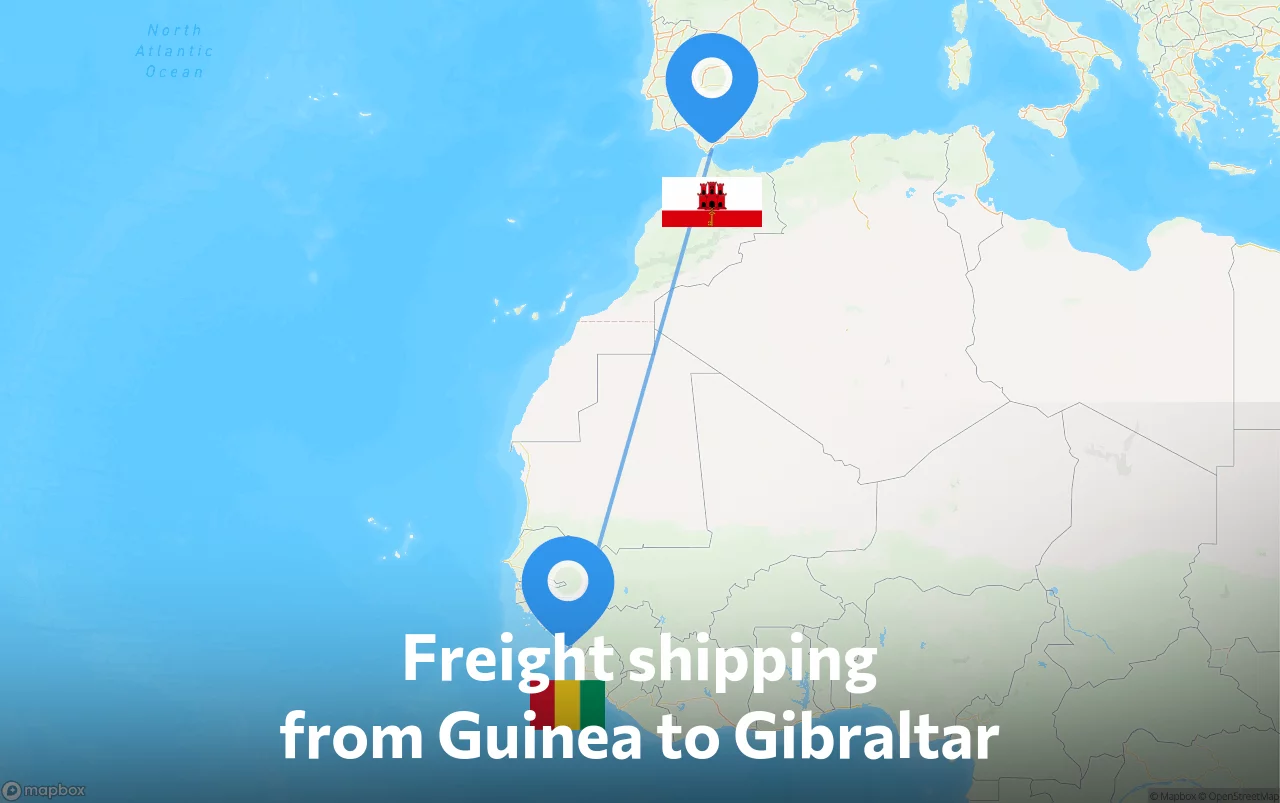 Shipping route from Guinea to Gibraltar