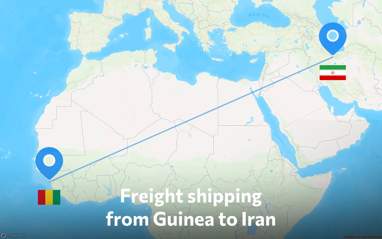 Shipping route from Guinea to Iran