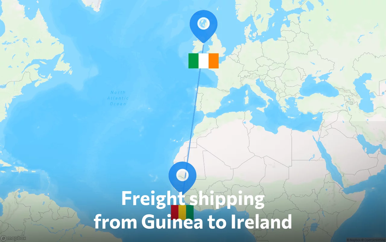 Shipping route from Guinea to Ireland