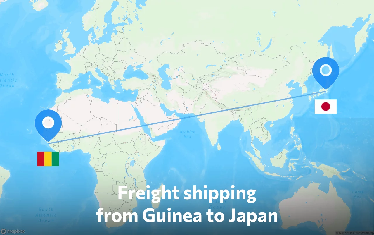 Shipping route from Guinea to Japan