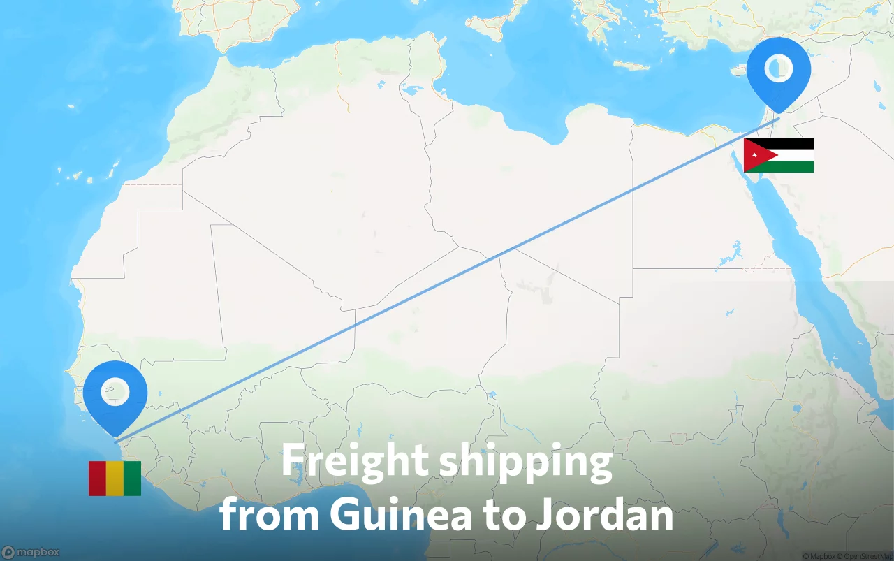 Shipping route from Guinea to Jordan