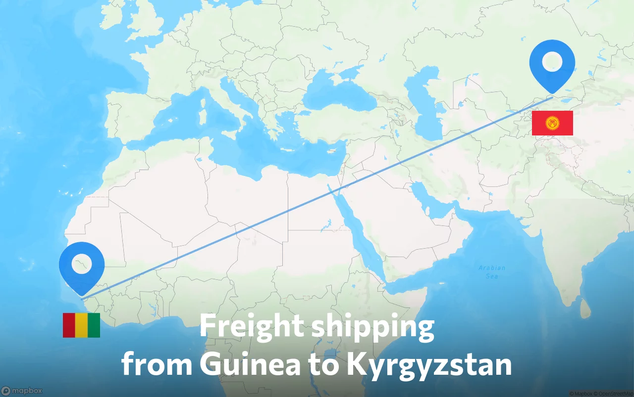 Shipping route from Guinea to Kyrgyzstan