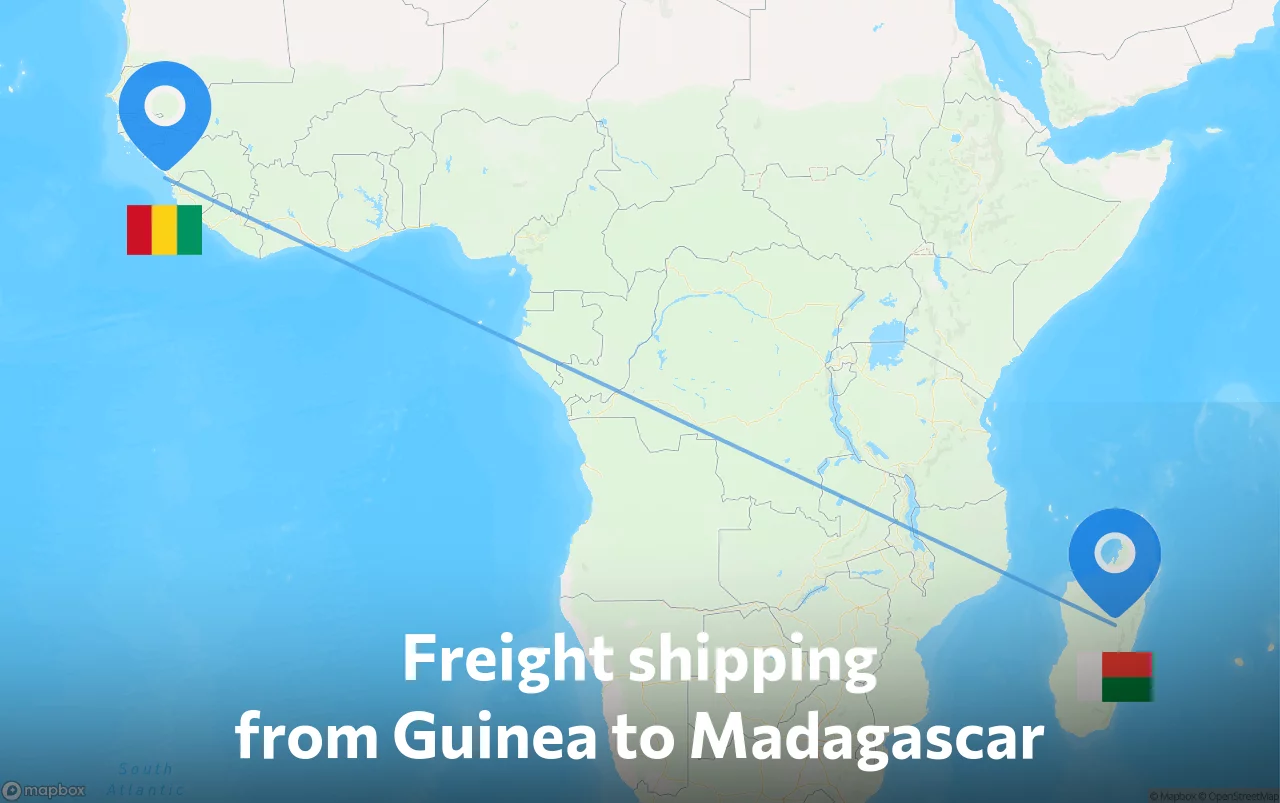 Shipping route from Guinea to Madagascar