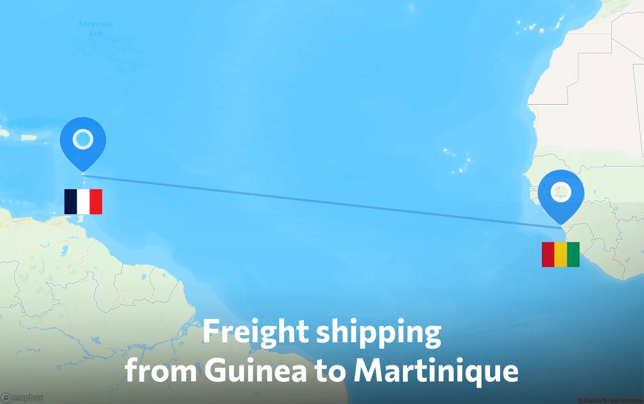 Shipping route from Guinea to Martinique