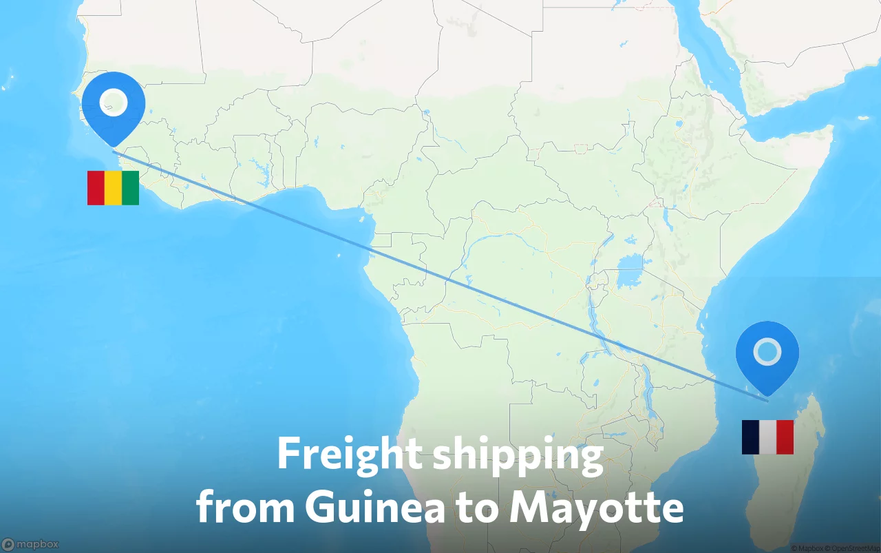 Shipping route from Guinea to Mayotte