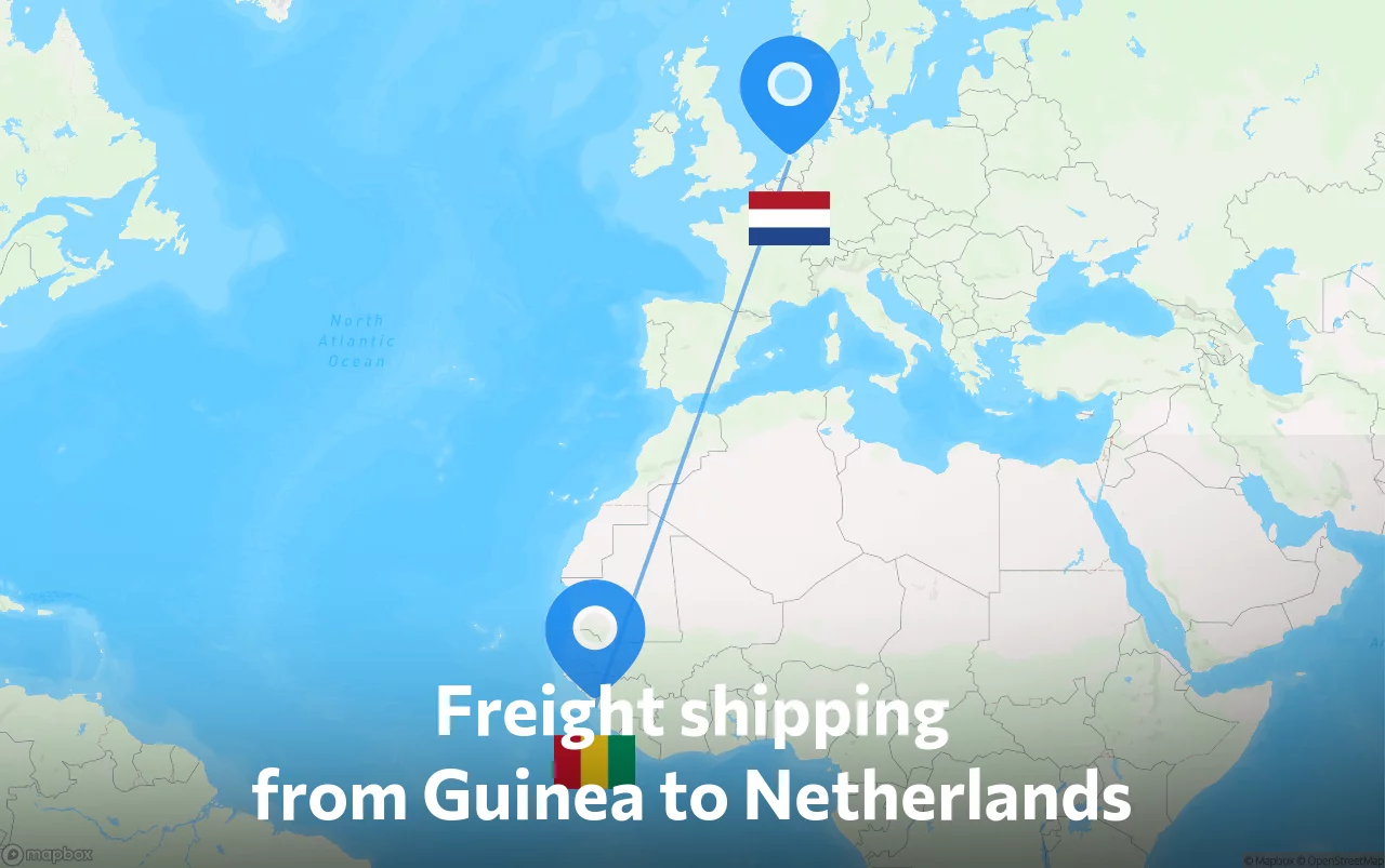 Shipping route from Guinea to Netherlands
