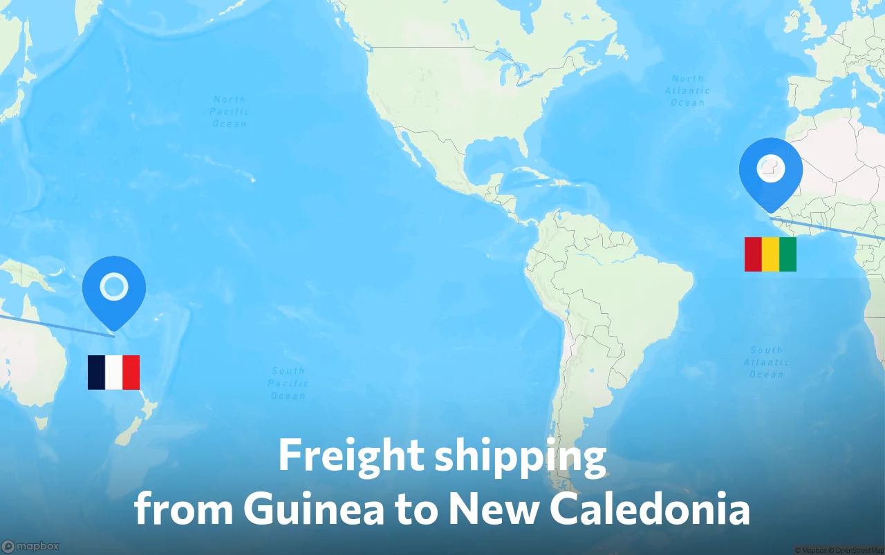Shipping route from Guinea to New Caledonia