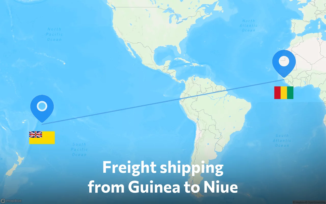 Shipping route from Guinea to Niue