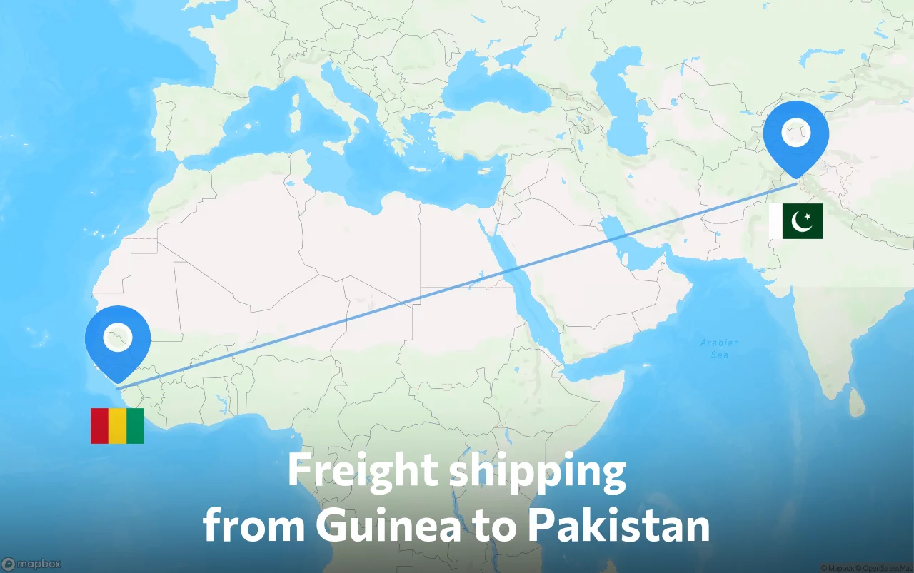 Shipping route from Guinea to Pakistan
