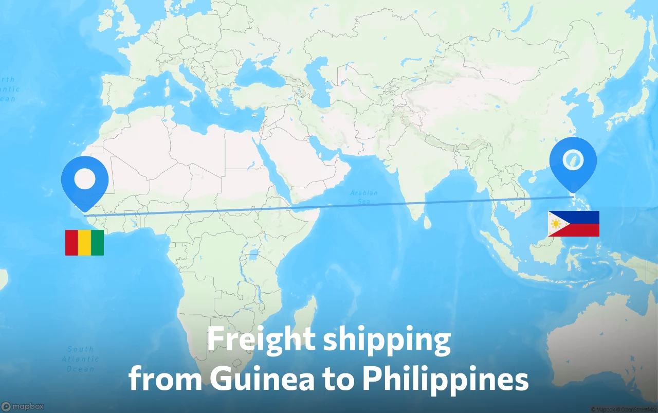 Shipping route from Guinea to Philippines