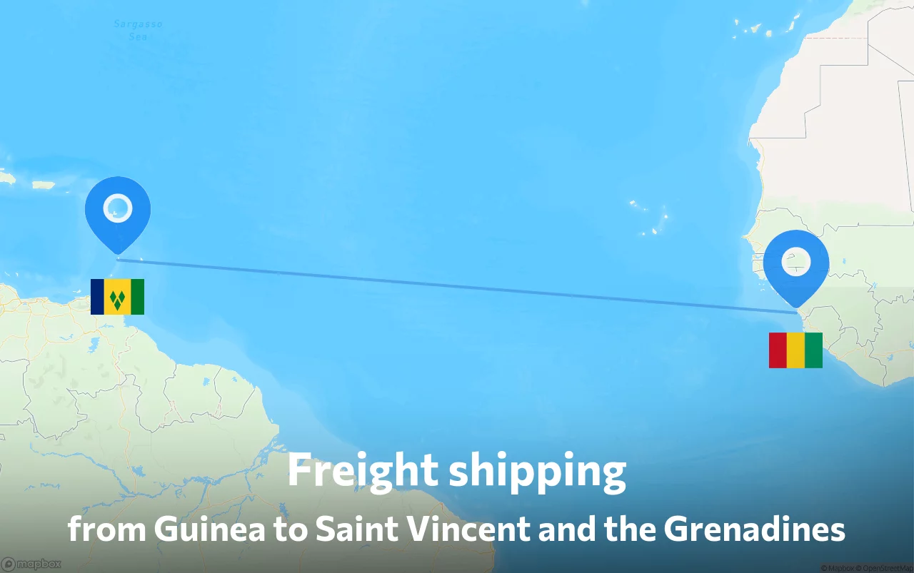 Shipping route from Guinea to Saint Vincent and the Grenadines
