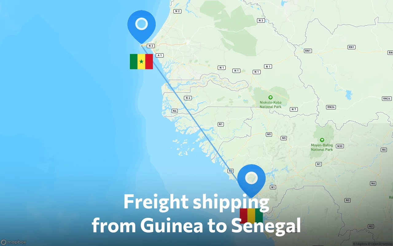Shipping route from Guinea to Senegal